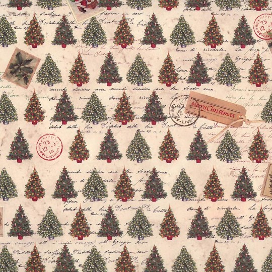 Christmas Trees & Stamps Holiday Print Paper ~ Tassotti 